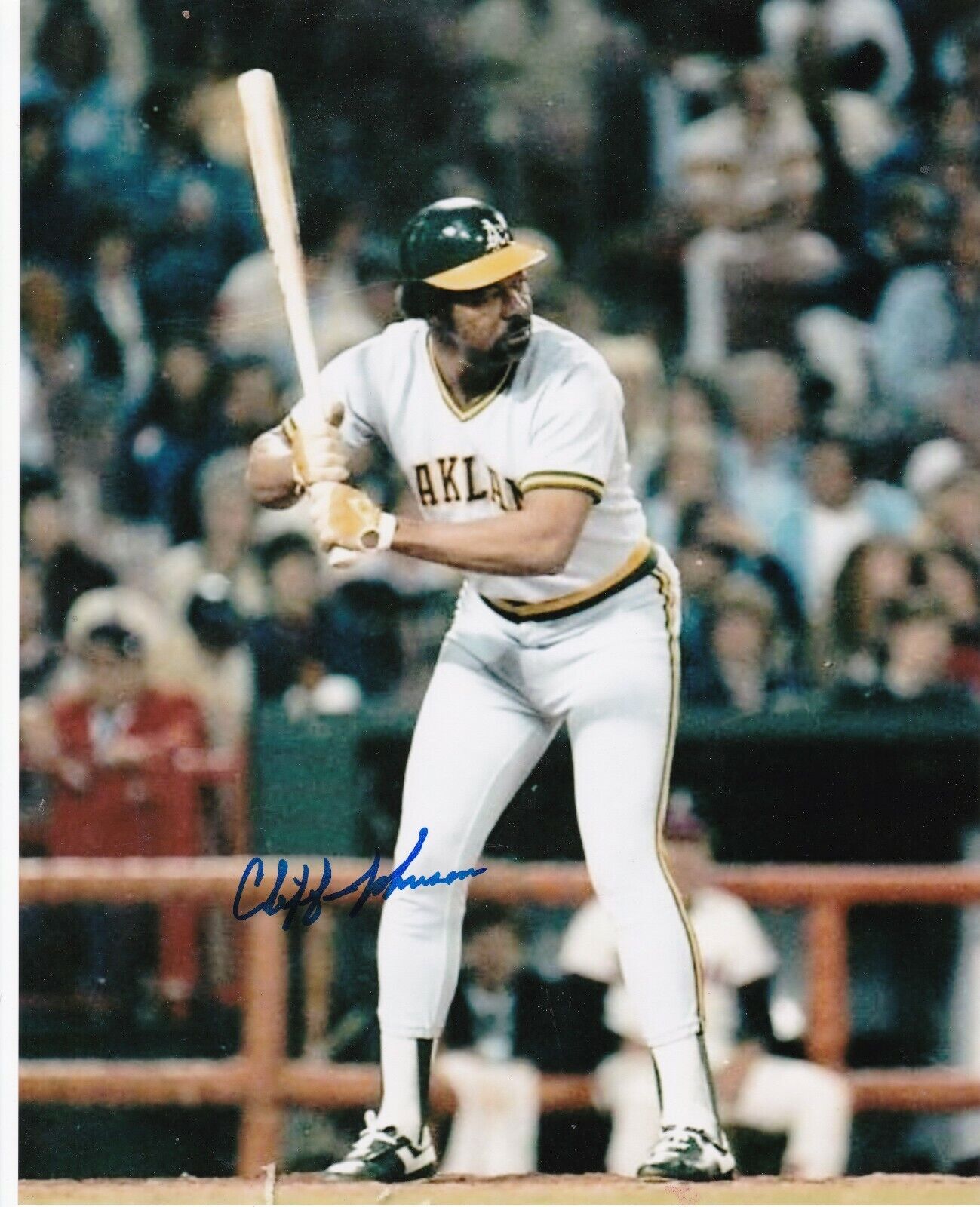 CLIFF JOHNSON OAKLAND A'S ACTION SIGNED 8x10