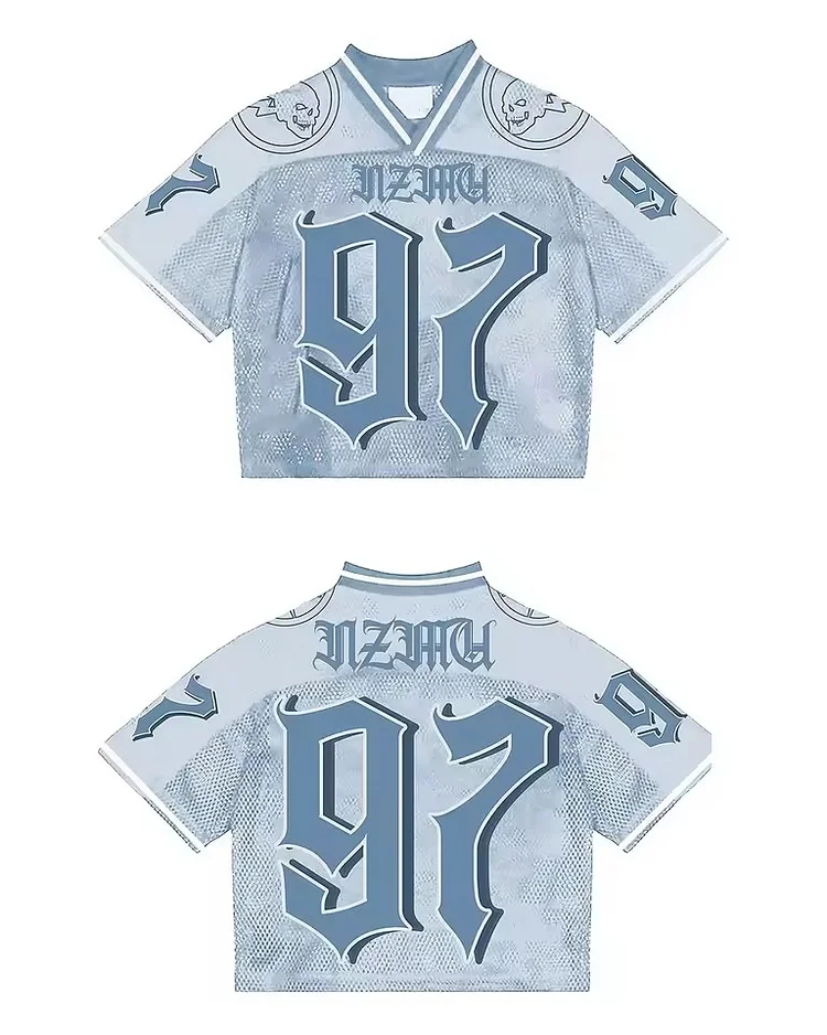 Retro Graffiti 97 Graphics Blokecore Blokette Cotton Football V-neck Jersey T-shirt