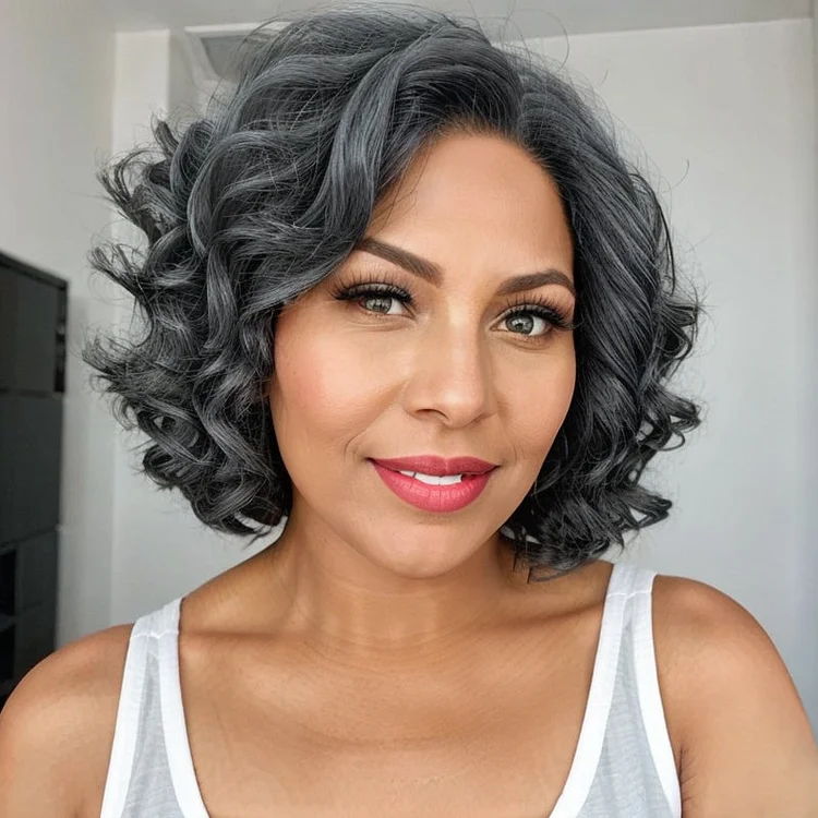 Bob  Wig Salt & Pepper 5x5 Closure Lace Front Wig