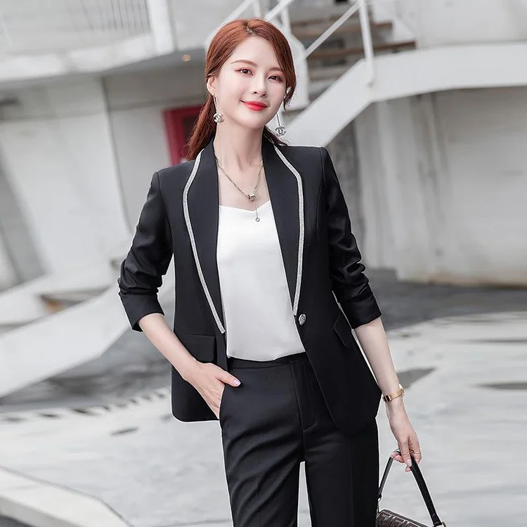 Women Pants Suit Uniform Designs Formal Style Office Lady Bussiness Attire White Spring and Autumn Fashion Workwear Slimming Two-Piece Suit
