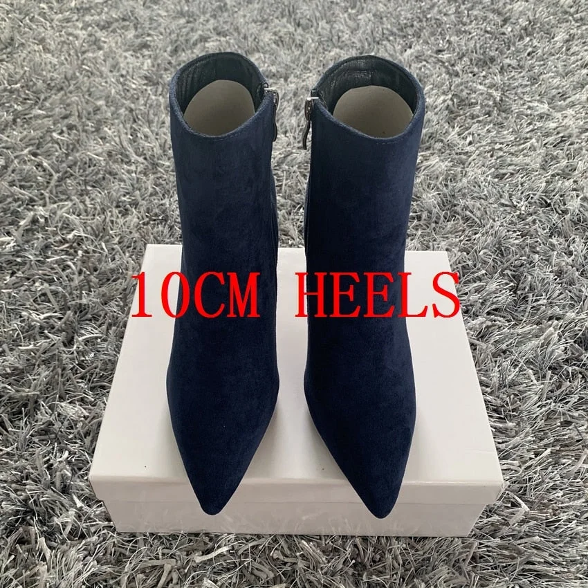 Brand Fashion Women Ankle Boots Zip Pointed Toe Footwear 10CM High Heels Female Boots Party Shoes Women 2020 New Winter