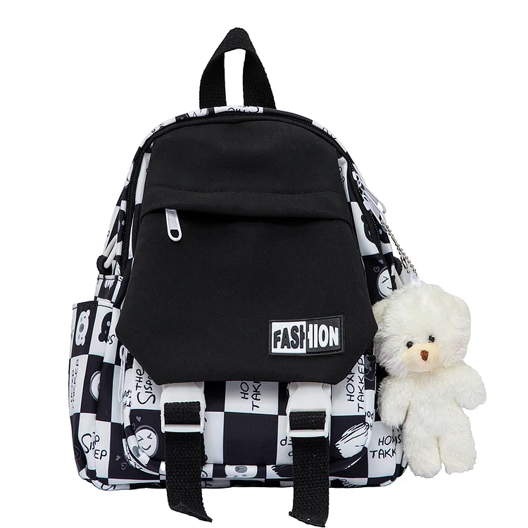 Fashion Plaid Backpacks Teenager Student Kawaii Small School Bag (Black)