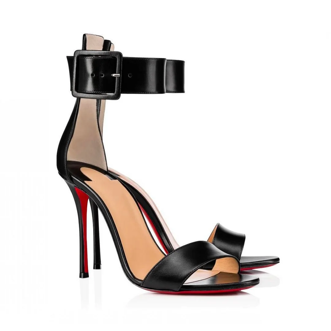 100mm Women's Red Bottom Open Toe Sandals Ankle Strap High Heel Summer Shoes-MERUMOTE