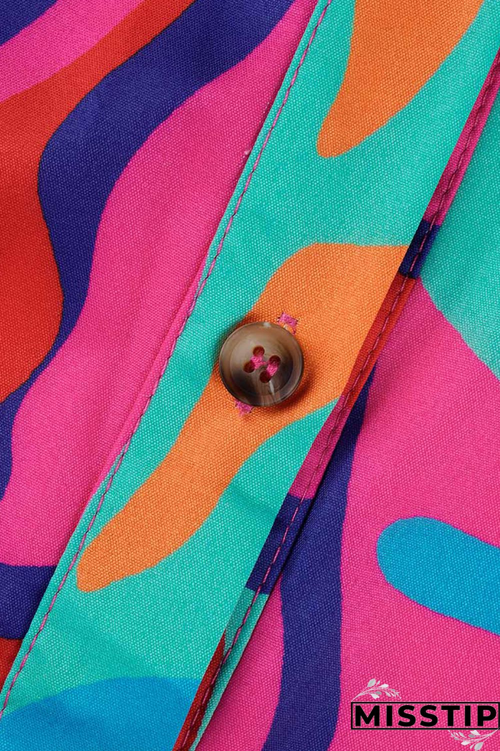 Blue Fashion Casual Print Patchwork Turndown Collar Shirt Dress