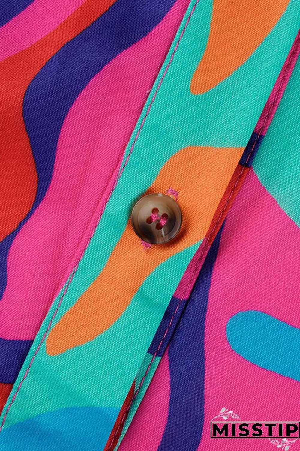 Blue Fashion Casual Print Patchwork Turndown Collar Shirt Dress