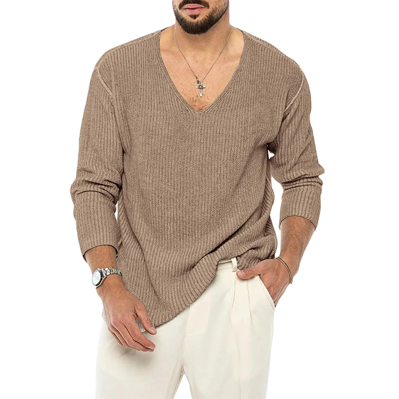 Men's Solid Color Long Sleeve Fashion Knit Sweater-inspireuse