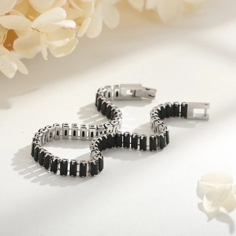 Elegant Solid Color Titanium Steel 18K Gold Plated Artificial Gemstones Bracelets In Bulk