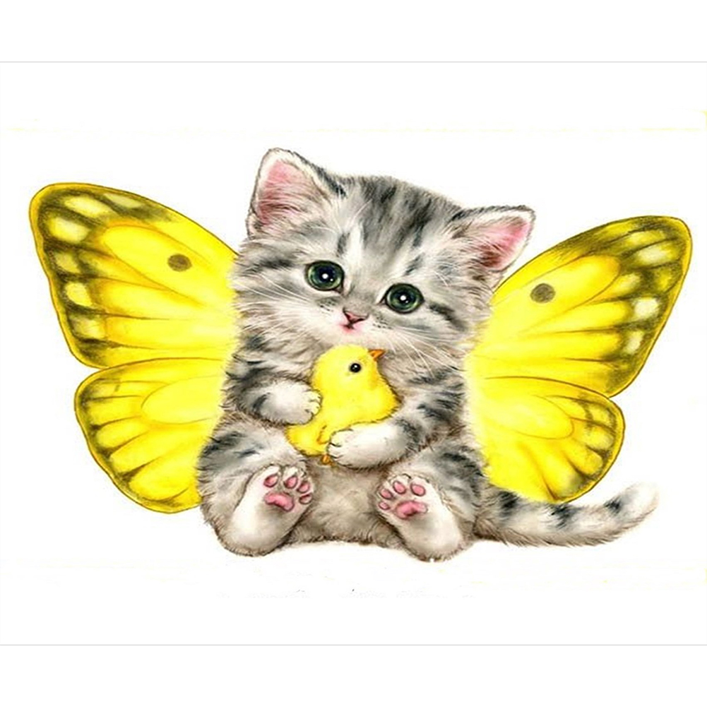 

40*30CM - Special Shaped Diamond Painting - Wings Cat, 501 Original