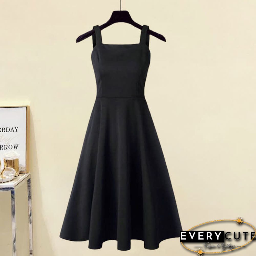 Round Collar Lace Up Knit Sweater Slip Dress Two Pieces Set