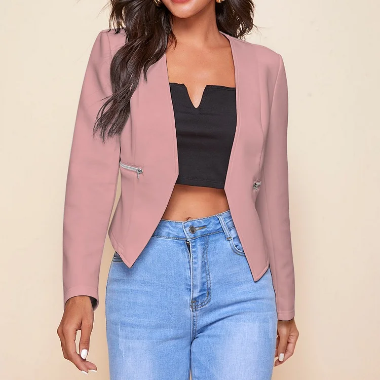 Women's Solid Color Zipper Jacket socialshop