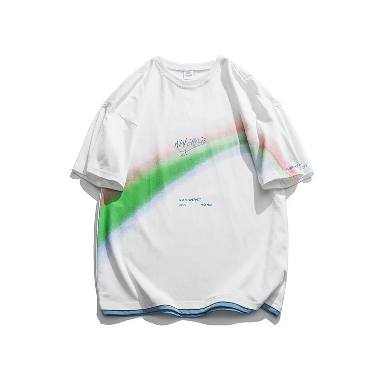 Rainbow Printing Casual Thin Short Sleeve T-Shirts Loose T-Shirts at Hiphopee