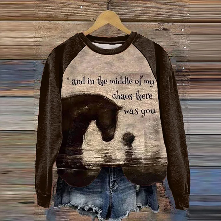 Comstylish Women's And In The Middle of My Chaos There Was You Horse Lover Printed Sweatshirt