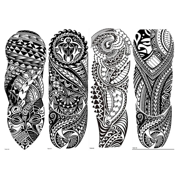 4 Sheets Full Arm Maori Totem Sleeve Black Cool 170mm * 480mm Waterproof Temporary Tattoo