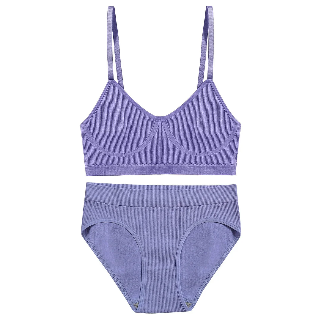 FINETOO Women Seamless Bra Set Push Up 1 Camis+1 Panty Lingerie Sports Underwear Active Sexy Thong Bra Fitness Bikini Crop Top