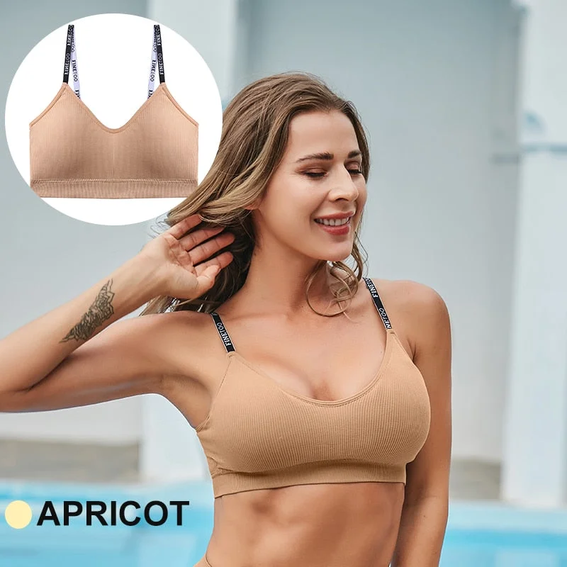 FINETOO Women Seamless Crop Tops Active Sport Short Tops Tank Tee Top Girls Lingerie Tube Camis Letter Sexy Fitness Bandeau Bra