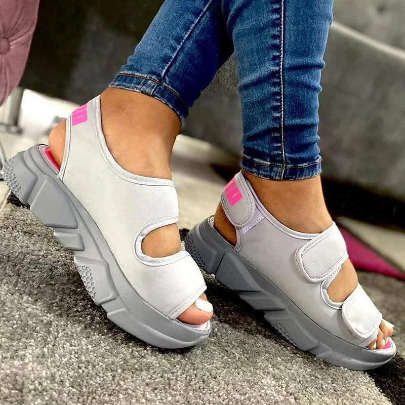 Women Sandals Wedges Hook&loop Platform Solid Color Ladies Shoes 2021 Summer New Fashion Casual Outdoor Beach Female Footwear