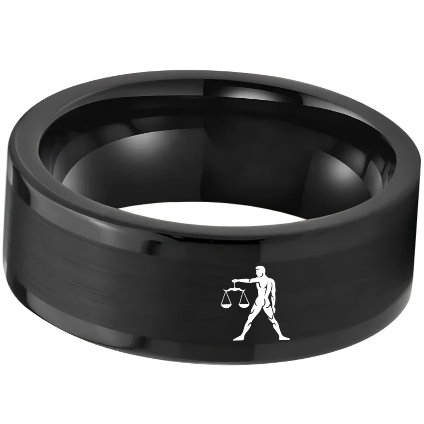 Men Women Black Libra Tungsten Carbide Rings Couple Wedding Bands Flat Top Comfort Fit 4MM 6MM 8MM