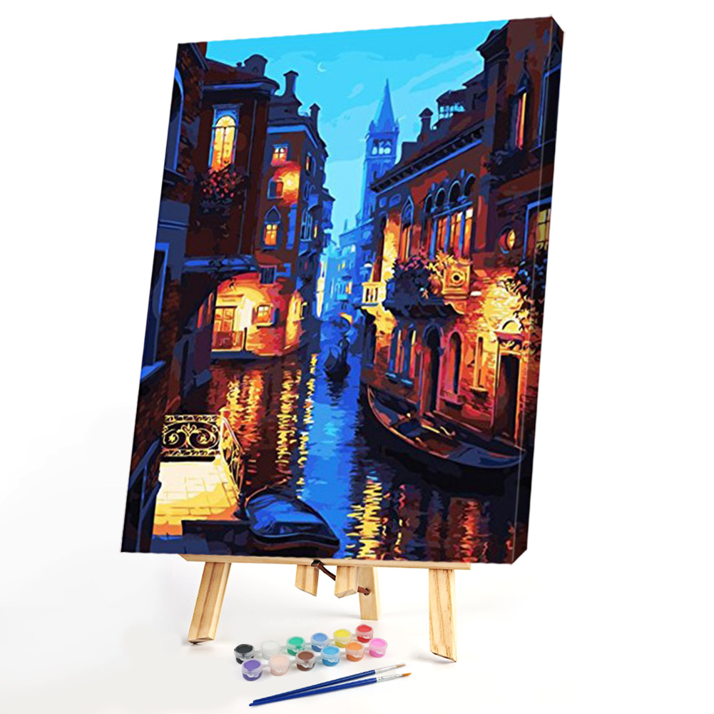 

40*50CM Paint By Numbers-Night Water Town, 501 Original