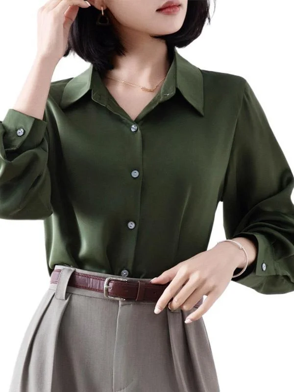 Athvotar Athvotar Shirt Woman Spring New Career OL Hanging Commuting Olive Green Shirt Workplace Interview Long-Sleeved Top