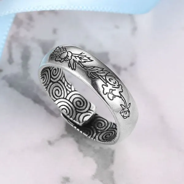 Fortune Rings Silver Sterling Silver Fashion Classical Lotus Flower Auspicious Fortune Ring
