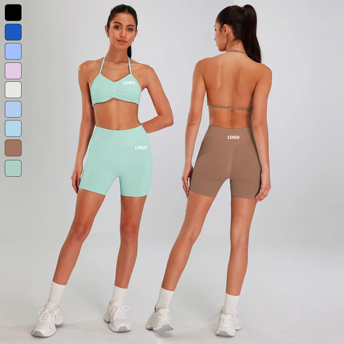 High-quality camisole with padded sports bra, breathable fitness shorts, women's yoga wear 2-piece set