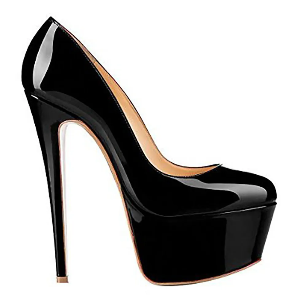 160mm Women's High Heels Pumps Platform Shoes Black Patent-vocosishoes