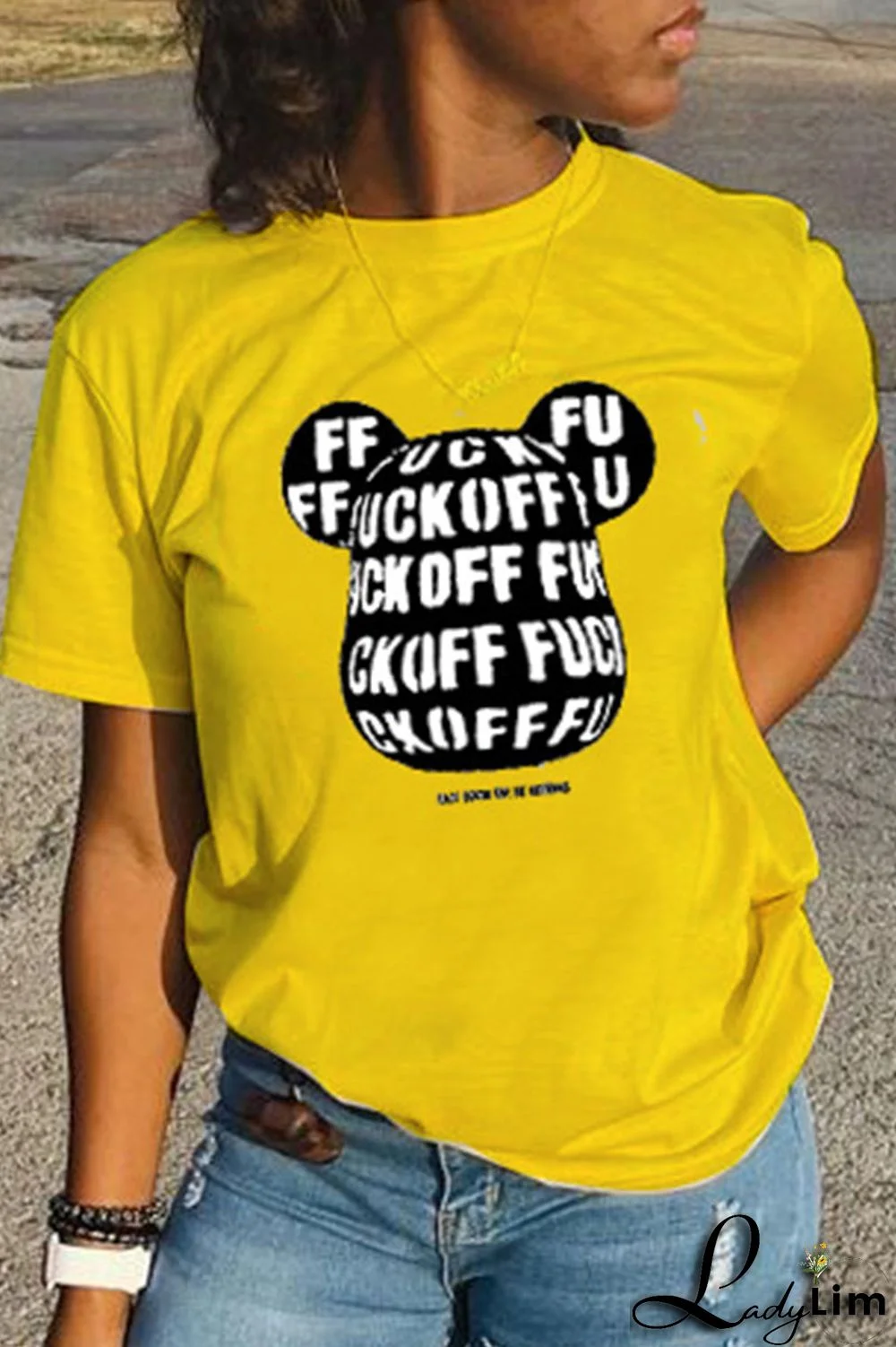 Orange Fashion Casual Cartoon Print Basic O Neck T-Shirts