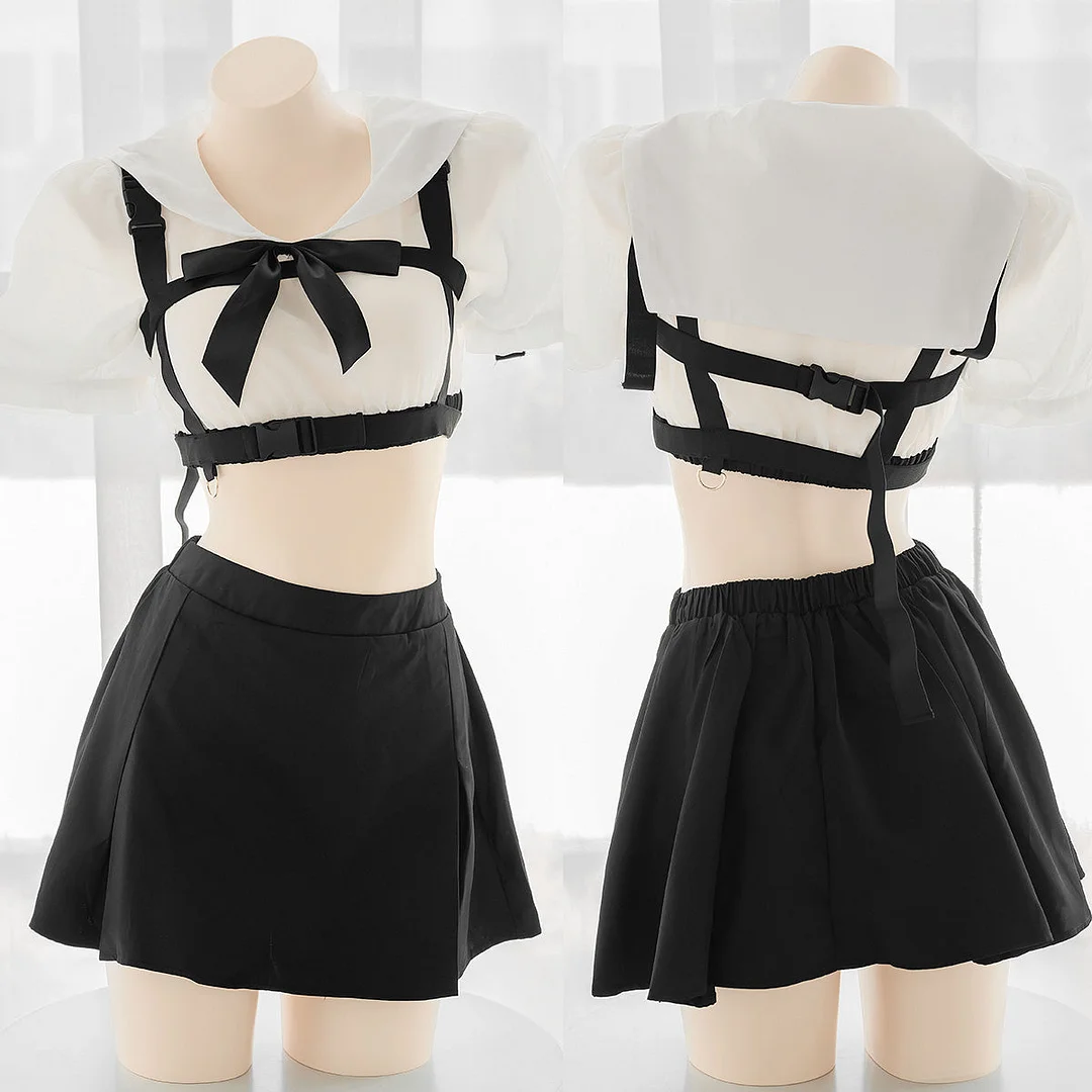 Cute Cool Tactical Belts School Sailor Uniform Bow Set SS2089