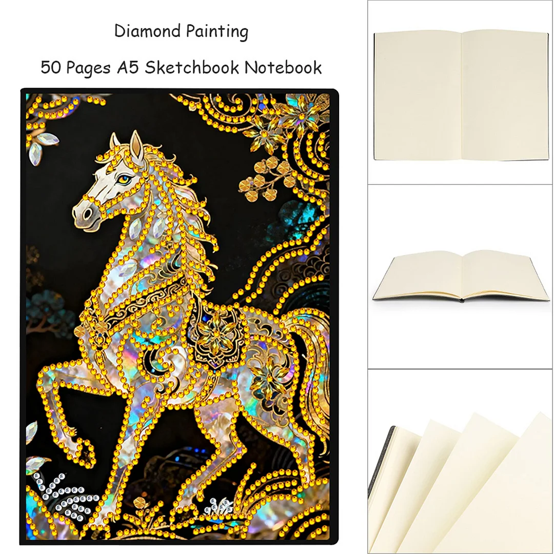 DIY Flower Diamond Painting Journals Notebooks 50 Pages A5 No Lines Special Shaped Diamond Art Kits for Beginners Craft Lovers and Artists (Horse)