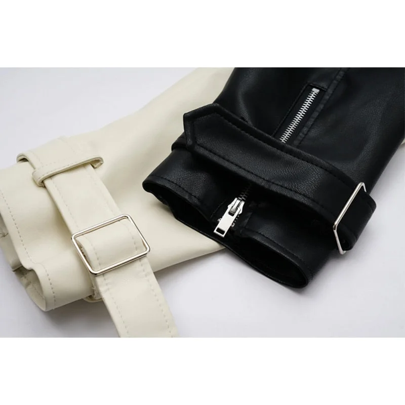 FTLZZ Spring Autumn Lapel Splicing Pu Leather Jacket Women Moto Frenulum Faux Soft Leather Coat Casual Loose Outwear With Belt