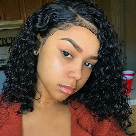 Curly Wigs Bob Style 100% Human Hair with Bleached Knots for Caucasian