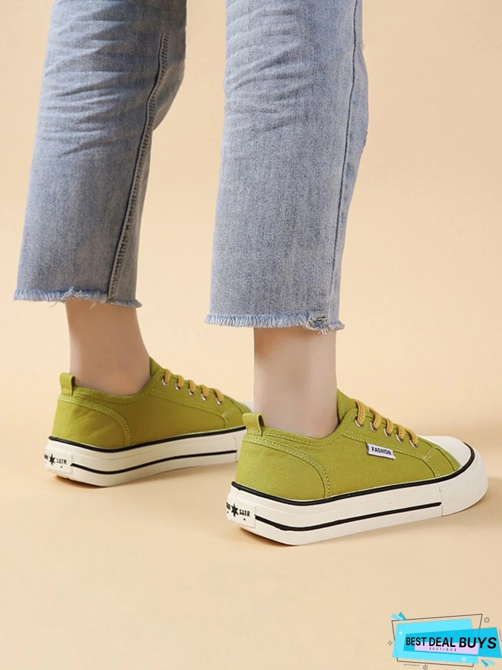 Casual Plain Color Split Joint Comfy Square Toe Lace-Up Canvas Shoes
