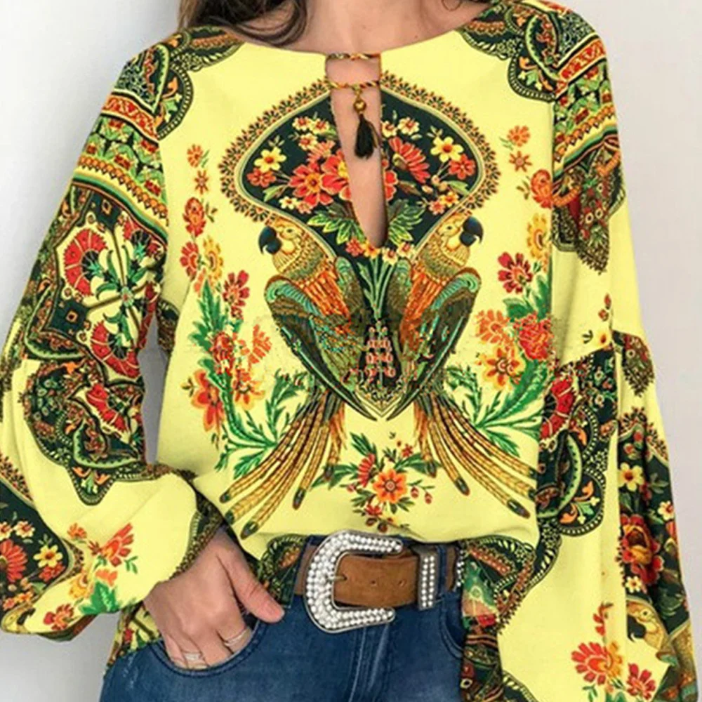 Uveng Uveng Large Number Of New Women's Fashion Women's Fashion Digital Printing Round Lantern Sleeve Shirts In The Spring And Summer Of 2025