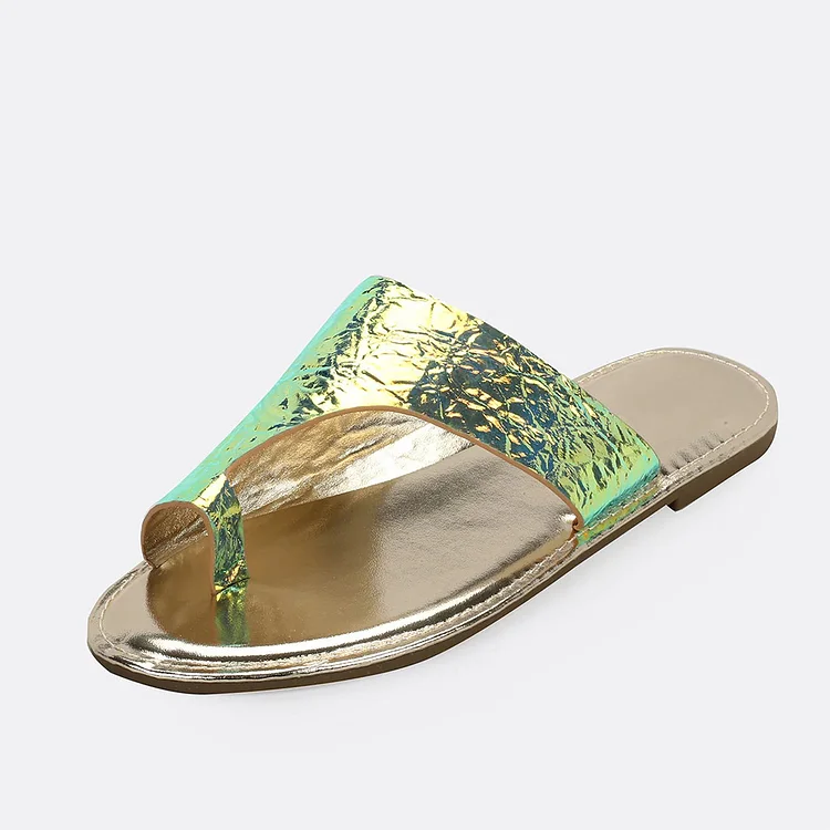 Bright Green Women's Slide Sandals Open Toe Flat Mule Thong Sandals |FSJ Shoes