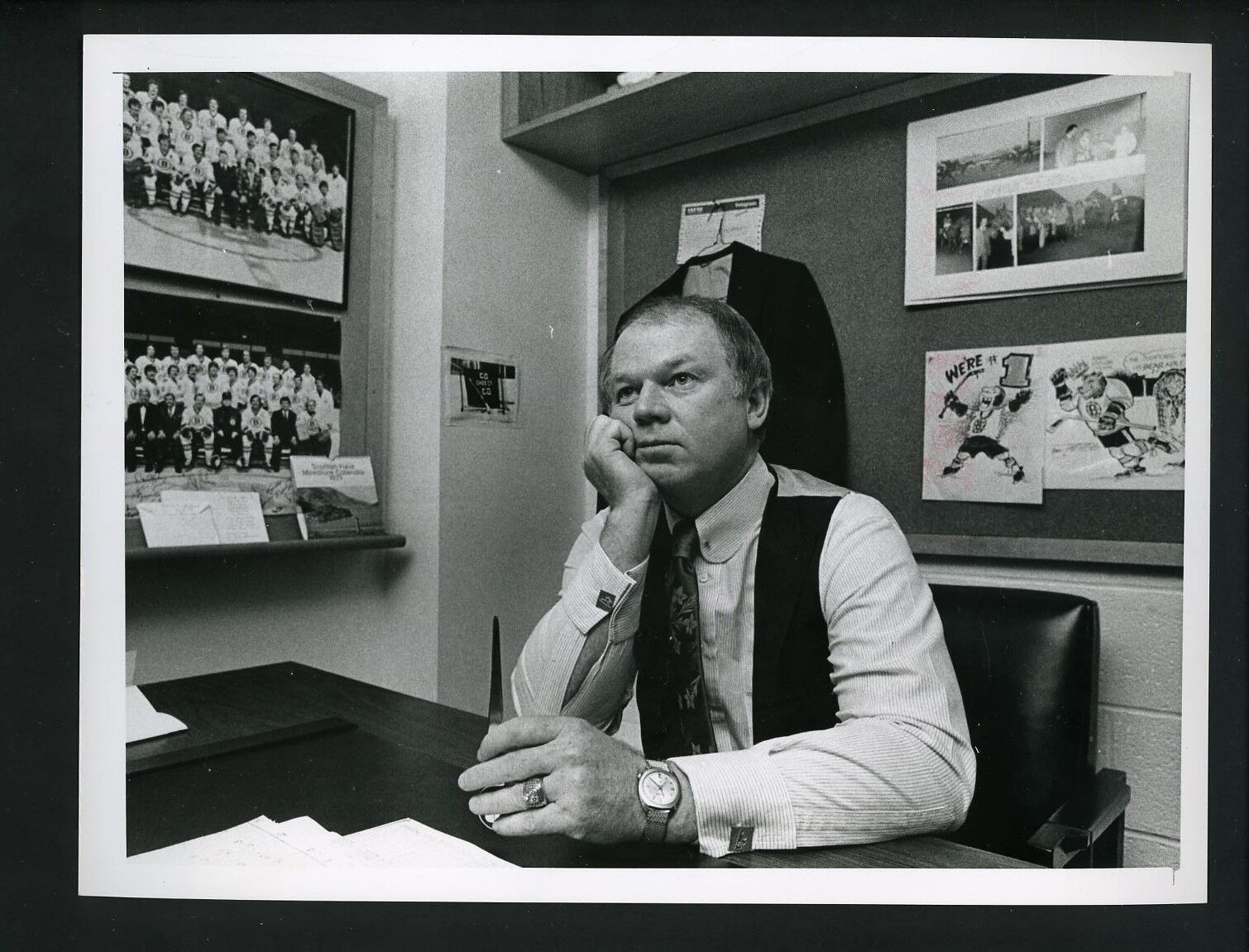 Don Cherry in his office 1977 Stanley Cup Finals Press Photo Poster painting Boston Bruins