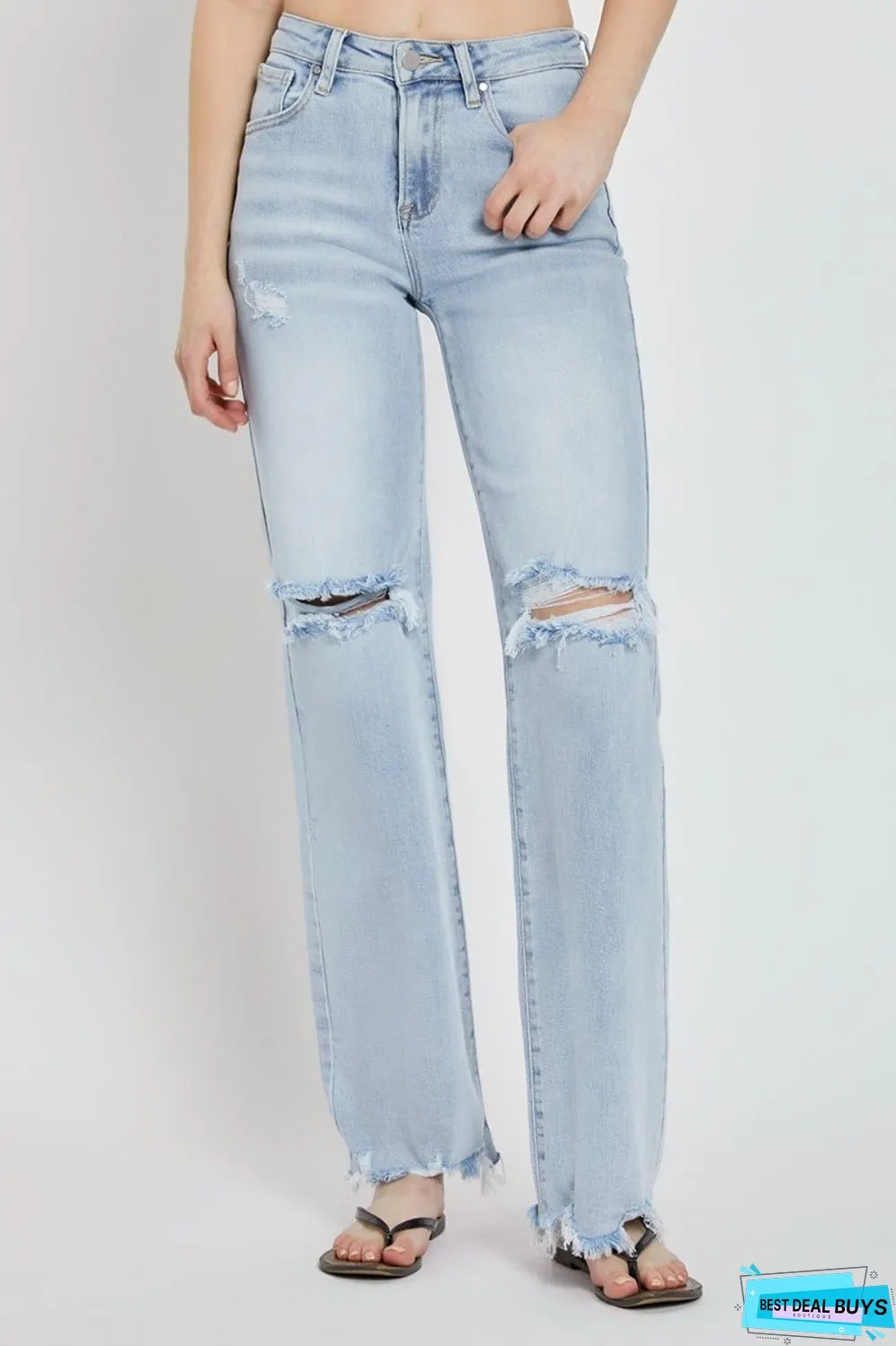 RISEN Full Size High Rise Distressed Wide Leg Jeans