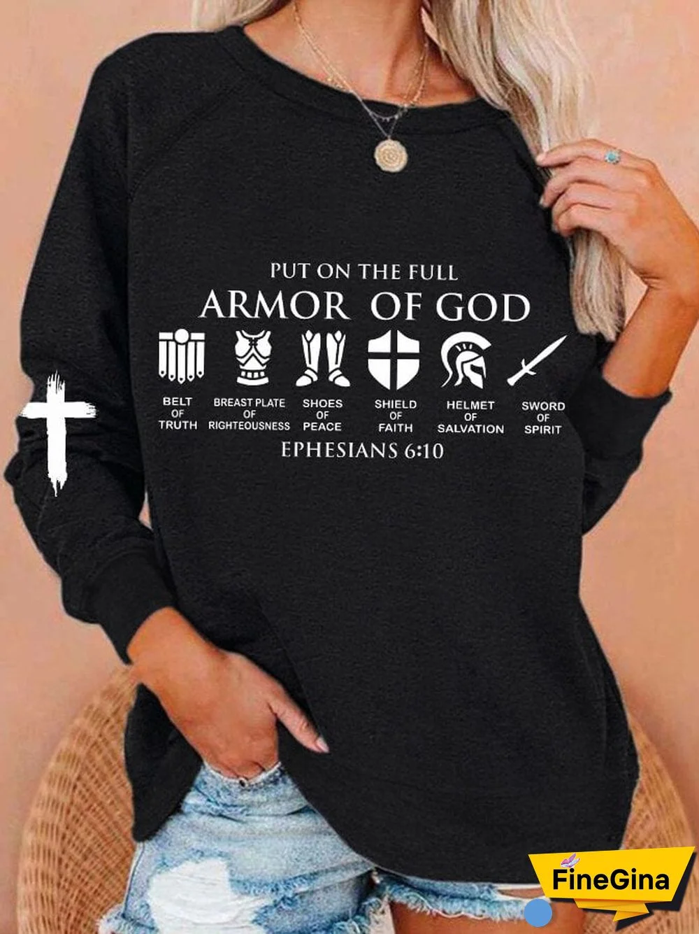Women's Put on The Full Armor of God Print Sweatshirt