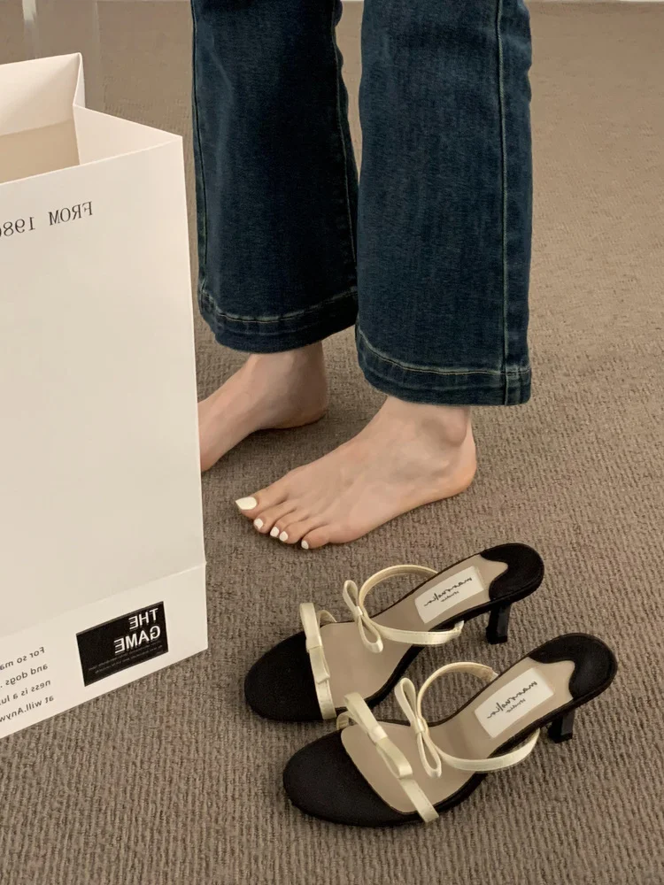 Breakj Breakj Fairy Wind Bow Black High Heels Women Cut Men And Cool Slippers Dew Word With Beautiful Sandals