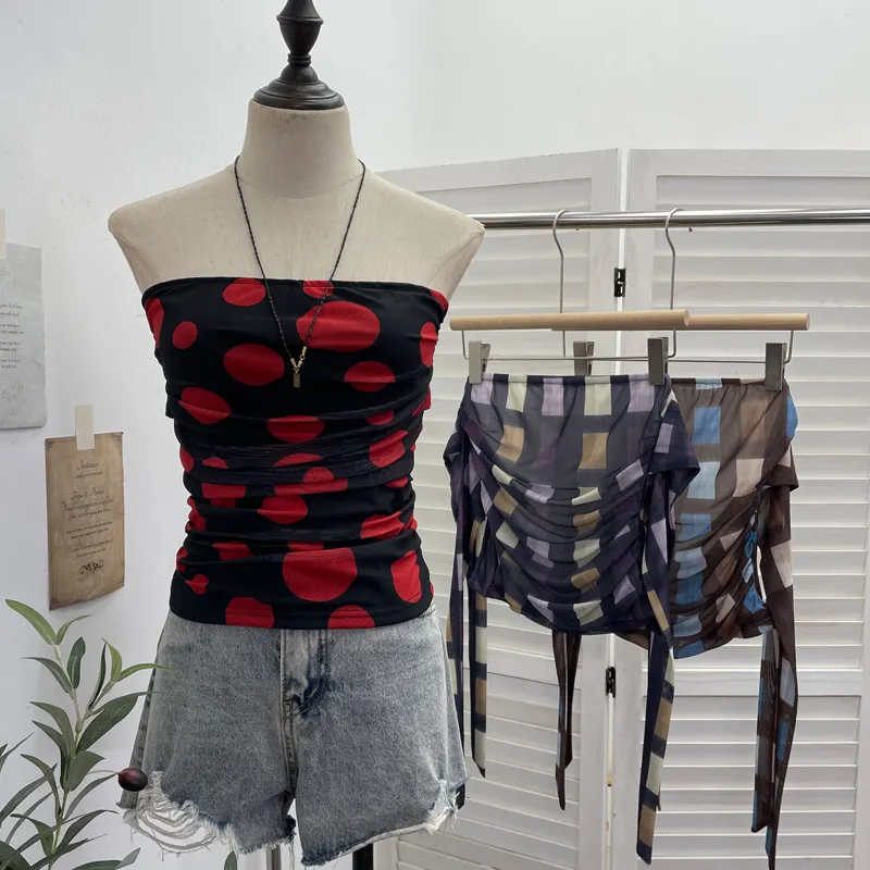 Nigikala Nigikala Shooting Holiday Storm Spot Bump Color Mesh Strapped Braped Vest Female Summer Dew Back Hottie Top 8085