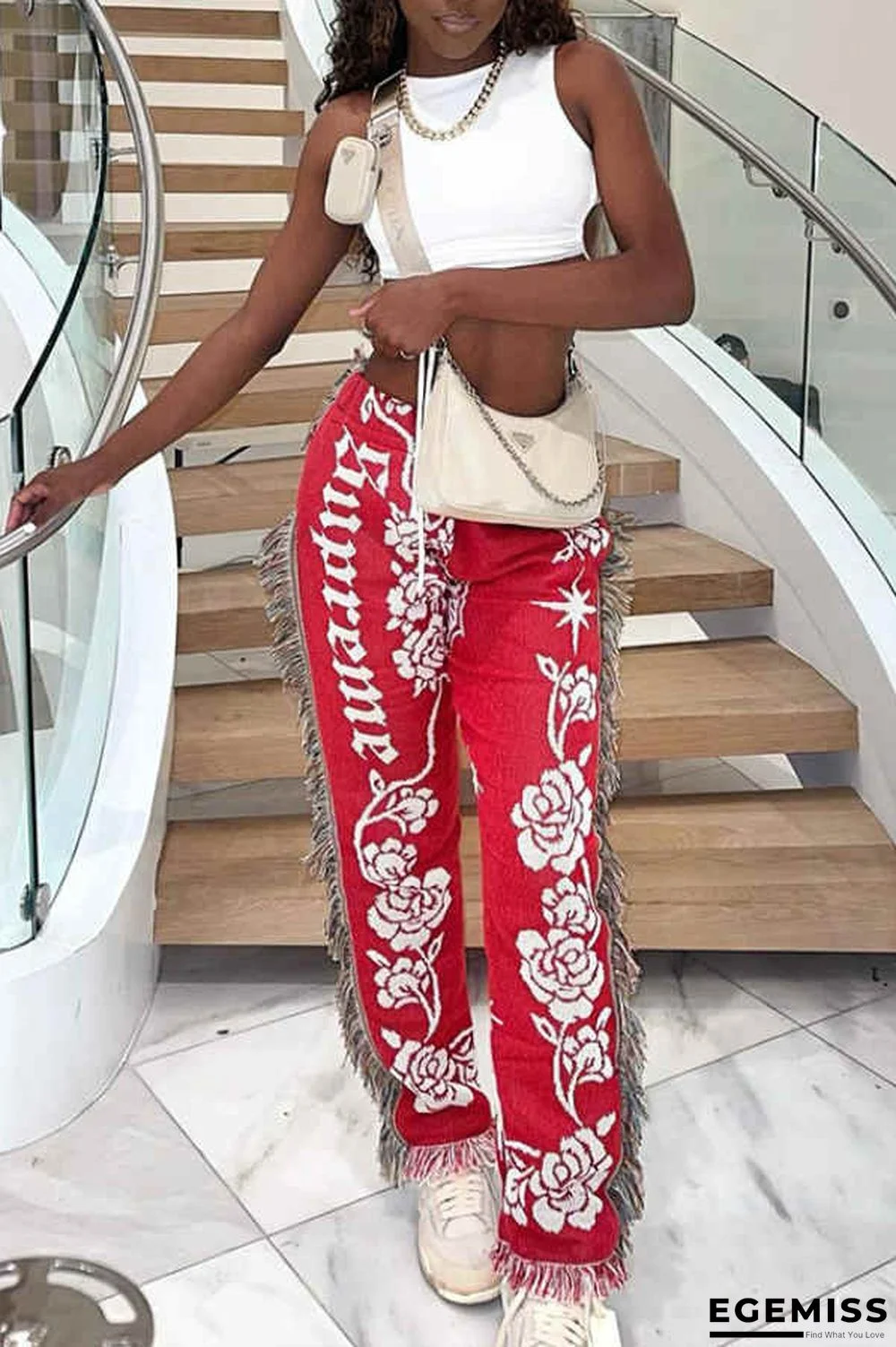 Fashion Casual Regular Print Fringe Edge Pants | EGEMISS