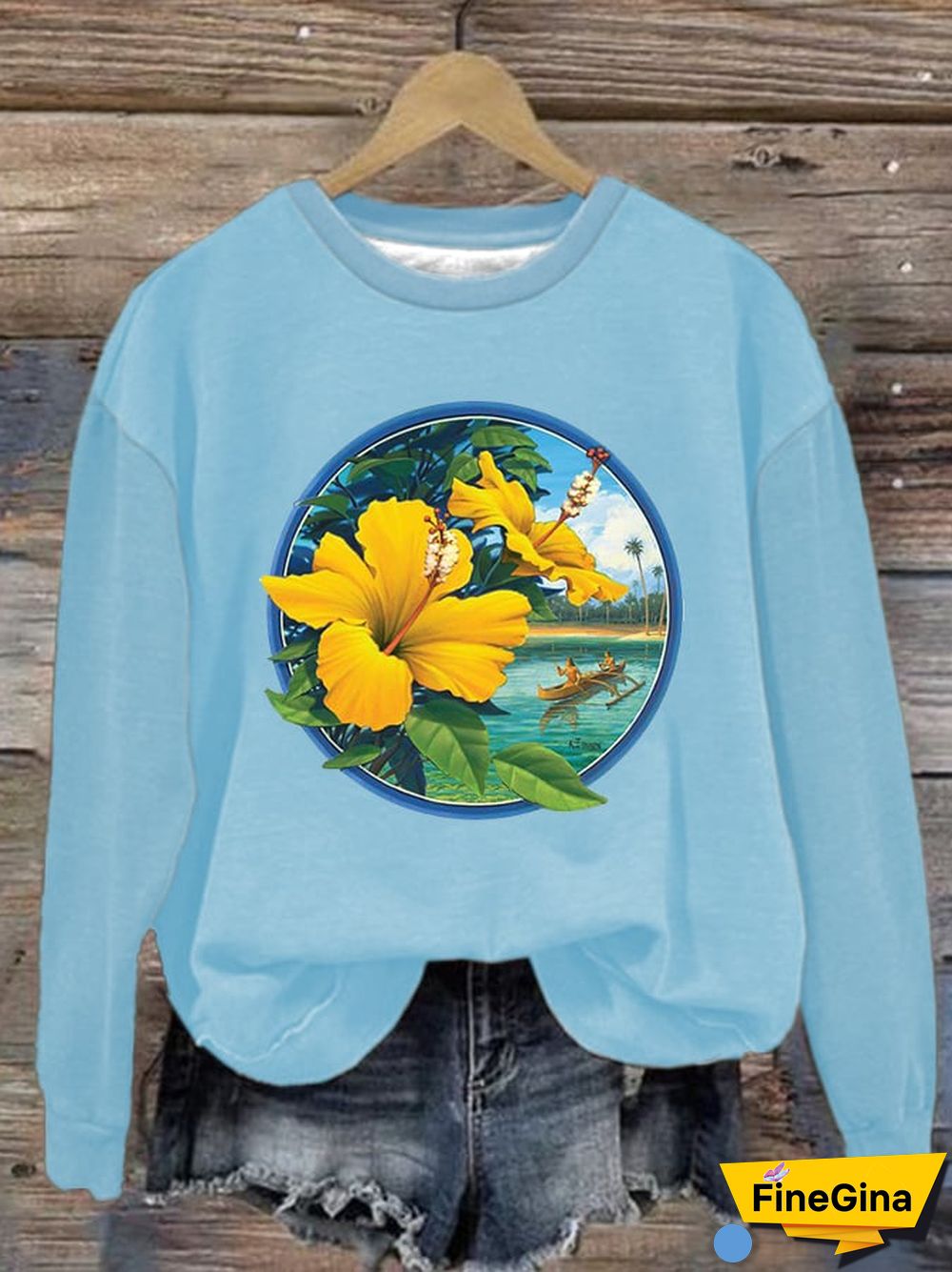 Hawaiian Print Long-Sleeved Sweatshirt