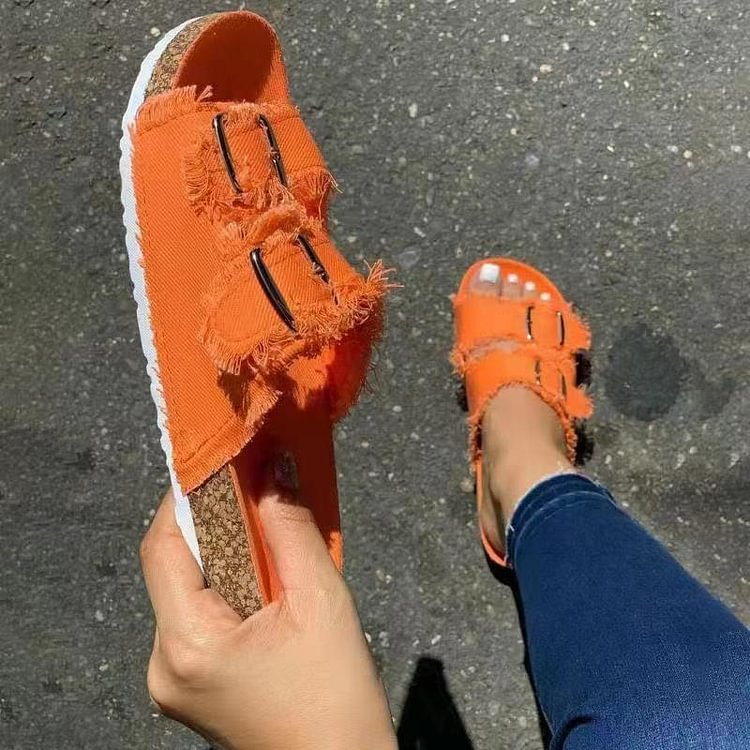 Casual Fashion Strap Slide Buckled Solid Slippers