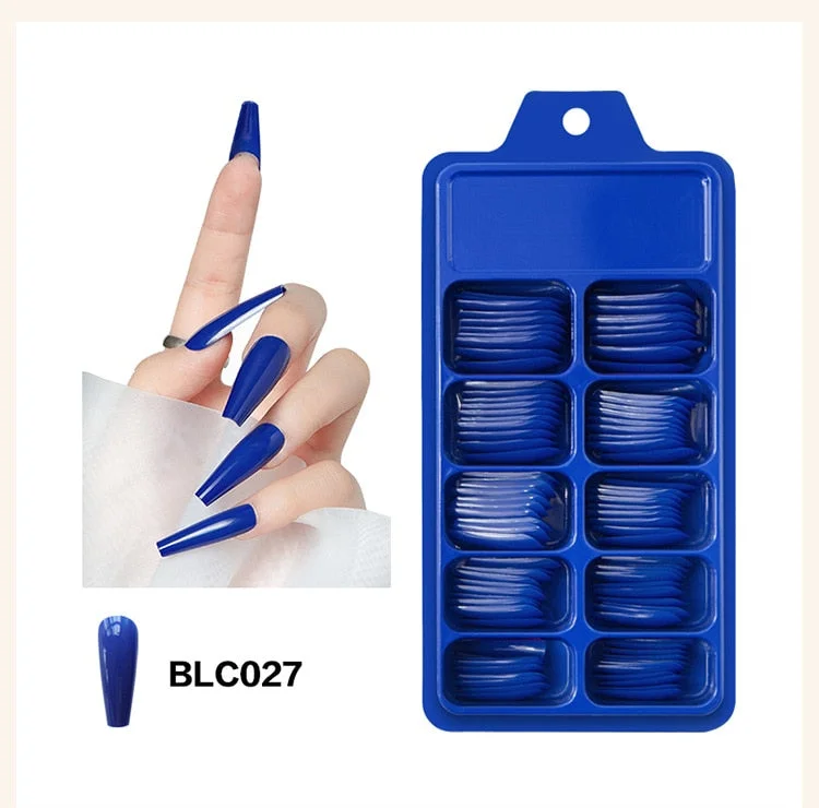 100pcs/set 10 Sizes Full Cover False Nail Tips Ballerina Coffin Fake Nails Square Stiletto French Acrylic Press On Nails-Nail Inspo