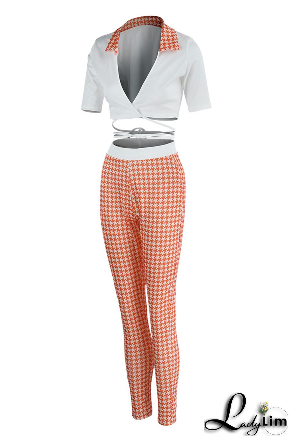 Black Sexy Print Bandage Split Joint V Neck Half Sleeve Two Pieces