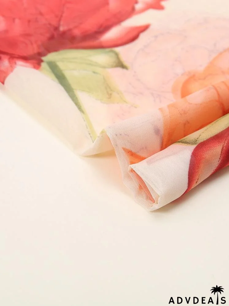 Floral Print Chiffon Scarf