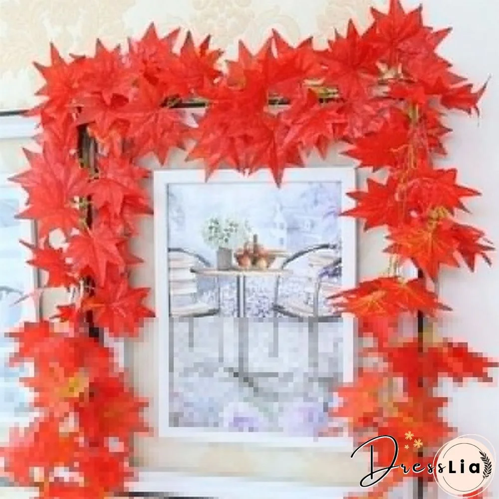 2.4m Window Autumn Leaves Garland Maple Leaf Wreath Vine Fake Foliage Home Garden Decor