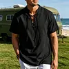 Men's Retro Vacation-Style V-Neck Lace-Up Short-Sleeve Henley Shirt by Inlyline