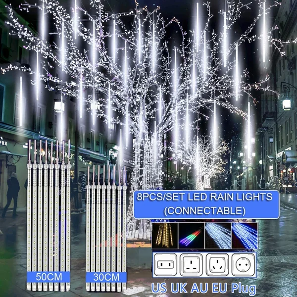30CM/50CM Waterproof LED Meteor Shower Rain Lights Falling String Lights for Outdoor Home Garden Wedding Party Holiday Christmas Lights
