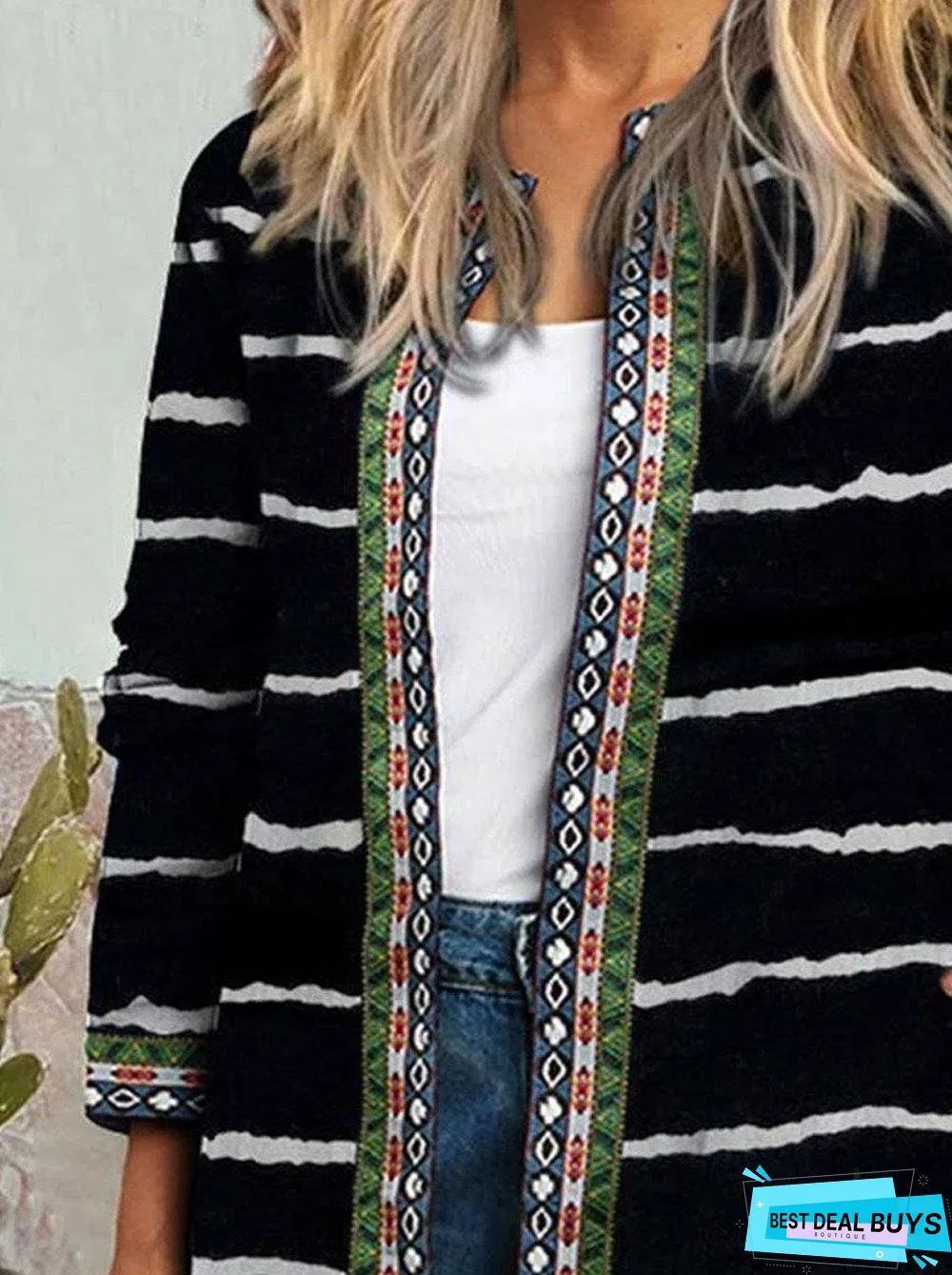 Striped Print Casual Loose Cardigan Jacket