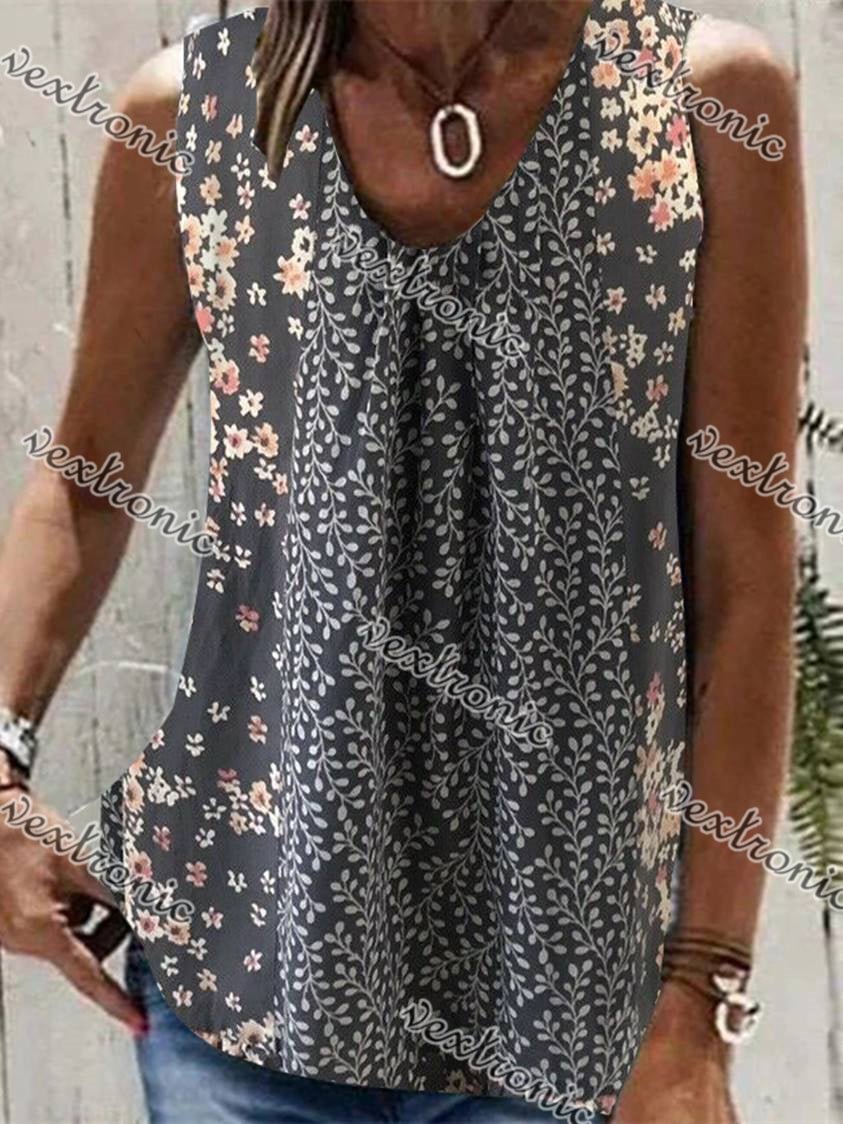 Women Sleeveless V-neck Floral Printed Graphic Top